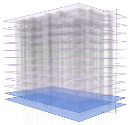 BIM model with detected floor levels and foundation slab